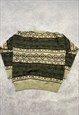 VINTAGE KNITTED JUMPER ABSTRACT PATTERNED GRANDAD SWEATER