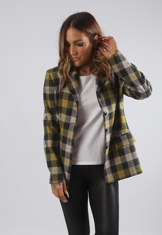 VINTAGE BLAZER JACKET FITTED CHECKED UK S 10 (A9BK)
