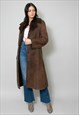 70's Vintage Ladies Brown Shearling Suede Leather Long Coat