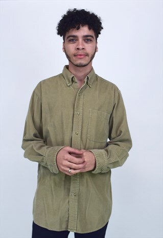 VINTAGE 90'S KHAKI BUTTON-UP CORDUROY SHIRT