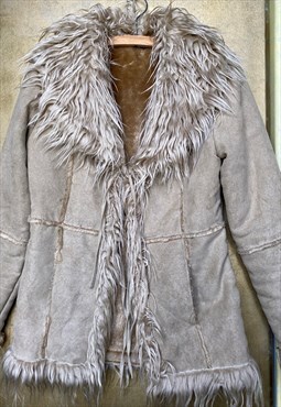 Sheepskin Cream/Camel Fab Afghan Jacket Penny Lane Size 8/10