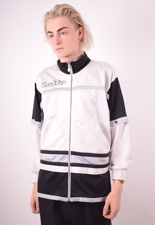 LOTTO MENS VINTAGE TRACKSUIT TOP JACKET SMALL WHITE 90S