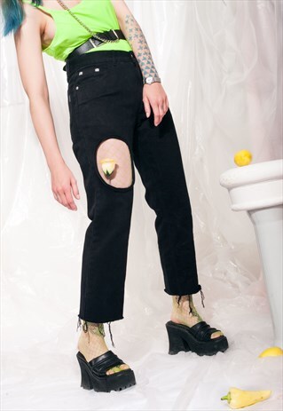 VINTAGE JEANS 90S REWORKED CUT-OUT GRUNGE DENIM TROUSERS