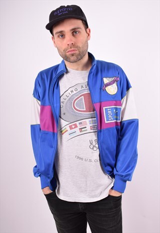 ADIDAS MENS VINTAGE TRACKSUIT TOP JACKET MEDIUM BLUE 90'S