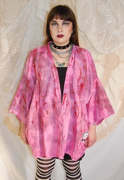 Tie Dye Pink And Purple Teeth Light Jacket With Pearls XL