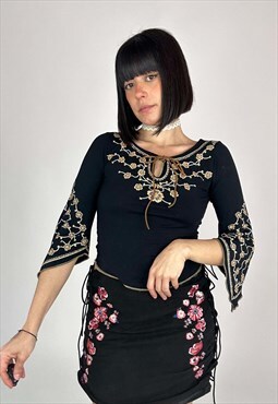 Vintage 00s Boho Floral Top With Fairy Sleeves