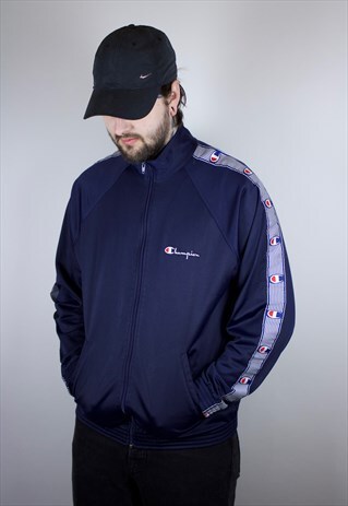 VINTAGE 80'S CHAMPION TAPED LOGO SWEATSHIRT IN BLUE