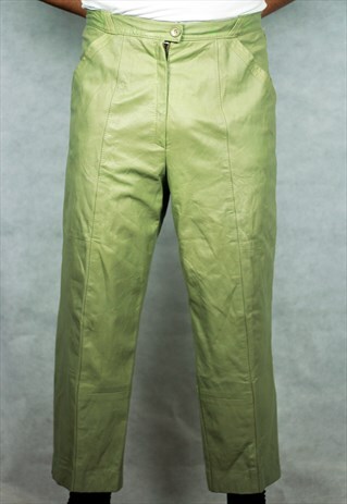 VINTAGE KHAKI LEATHER TROUSERS