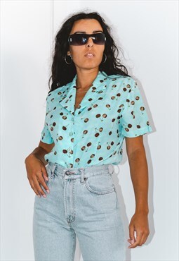 Vintage 90s Cherry Print Patterned Summer Shirt