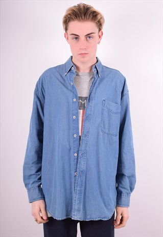 MENS VINTAGE DENIM SHIRT LARGE BLUE 90'S