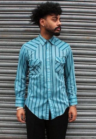 VINTAGE WESTERN TURQUOISE STRIPED SHIRT