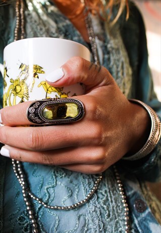 ADJUSTABLE YELLOW BOHO GLASS RING