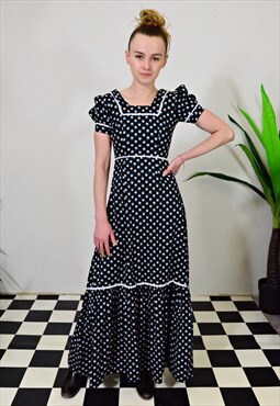 Vintage Revival Black Maxi Dress with Small Flowers