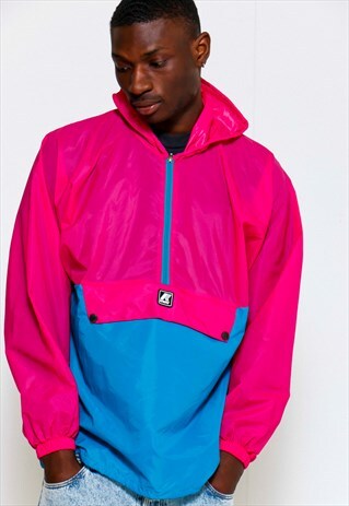 VINTAGE 90S PINK AND TURQUOISE WINDBREAKER