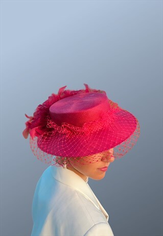 Vintage Pink Feather Occasion Hat