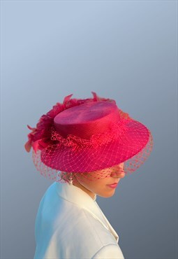 Vintage Pink Feather Wedding Ascot Occasion Hat