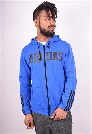 ADIDAS MENS VINTAGE HOODIE JACKET MEDIUM BLUE 90'S