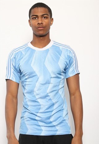 VINTAGE ADIDAS PATTERN FOOTBALL SHIRT BLUE WHITE