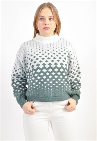 VINTAGE TURTLE NECK KNITWEAR JUMPER IN ABSTRACT PRINT