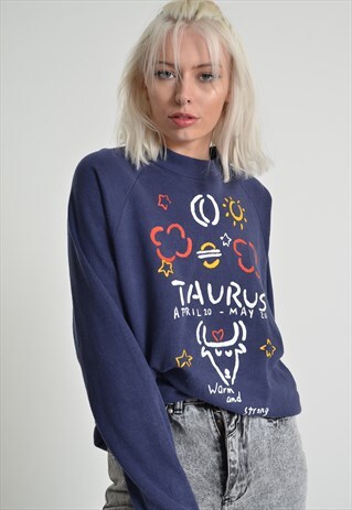 VINTAGE TAURUS STARSIGN SWEATSHIRT JUMPER BLUE