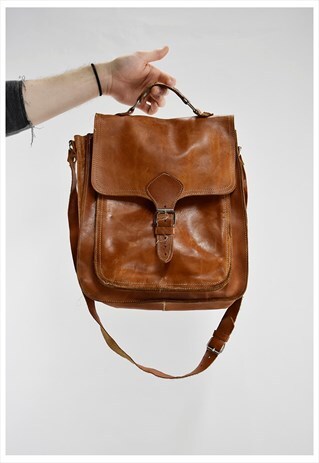 VINTAGE 70S TAN LEATHER SATCHEL/SHOULDER BAG