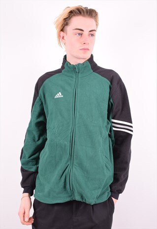 ADIDAS MENS VINTAGE FLEECE JACKET SMALL GREEN 90'S