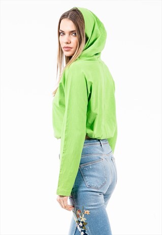 CROPPED HOODIE IN GREEN WITH DROPPED SHOULDERS