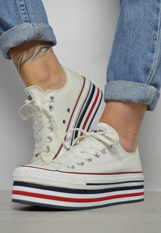 VINTAGE 90S CONVERSE WHITE LIFT PLATFORM OX SHOES TRAINERS