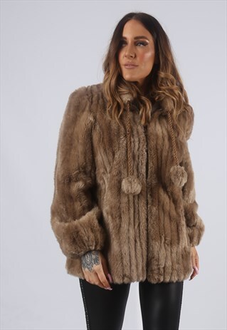 VINTAGE FAUX FUR COAT JACKET SHORT MID UK 12 M (K5E)