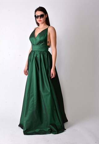 TAFFETA DRESS EVENING LONG DRESS PROM DRESS GREEN F1849