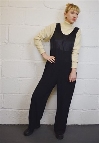 VINTAGE BLACK SATIN CREPE JUMPSUIT