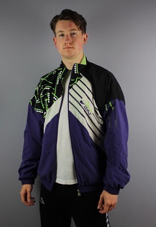 VINTAGE ASICS WINDBREAKER SHELL JACKET IN PURPLE WITH ZIP PO