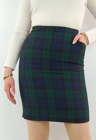 VINTAGE TARTAN PRINT PLAID CHECK HIGH WAISTED PENCIL SKIRT