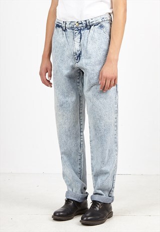 VINTAGE BLUE ACID WASHED DENIM JEANS