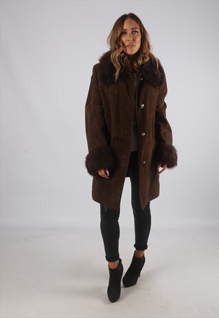 VINTAGE SUEDE COAT 'SHEEPSKIN STYLE' SHORT MID UK 16 (J9AJ)