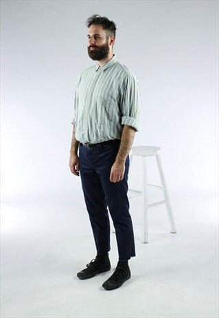 BEIGE STRIPED BUTTON UP / NAUTICAL MENS SHIRT