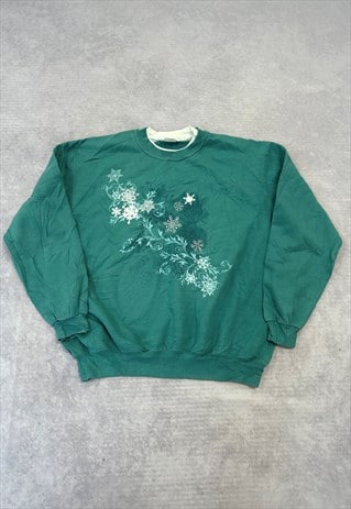 VINTAGE SWEATSHIRT COTTAGECORE SNOWFLAKE PATTERNED JUMPER