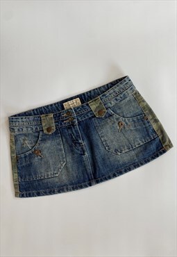Vintage Y2K Blue Jean Denim Low Waisted Mini Skirt 12 Medium