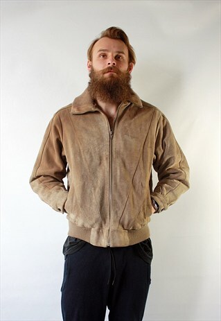 VINTAGE 90'S CLASSIC BEIGE AVIATOR JACKET WITH SUEDE LEATHER