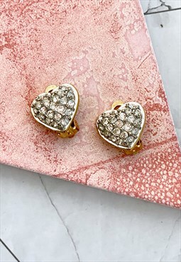 90s Rhinestone Heart Earrings Cute Vintage Jewellery