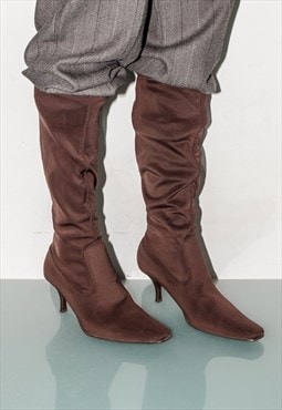 Vintage tall  heel sock boots in chocolate