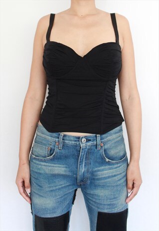 HALLOWEEN 90S Y2K BLACK CORSET STYLE MESH TOP