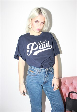 VINTAGE 90S NAVY BLUE 'RAND PAUL' USA T-SHIRT