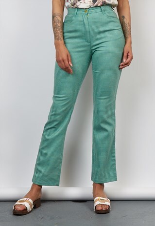 VINTAGE 80'S BLUE/GREEN HOUNDSTOOTH TROUSERS