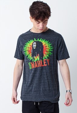 Vintage Bob Marley Graphic Tee T-Shirt in Grey Medium
