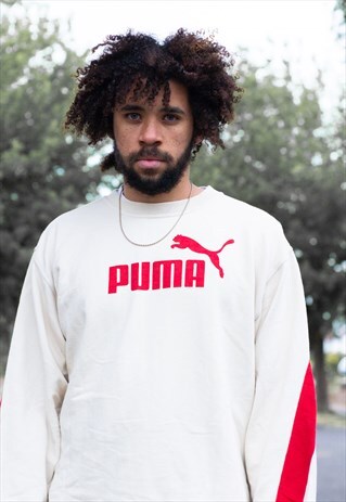 VINTAGE 90'S PUMA SPELLOUT SWEATSHIRT IN CREAM AND RED