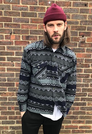 VINTAGE 90'S AZTEC SHIRT BLACK/SILVER
