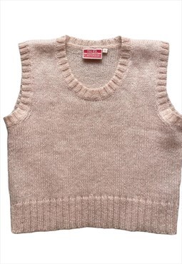 Vintage Y2k Knitted Mohair Wool Sweater Vest Pink Cottage