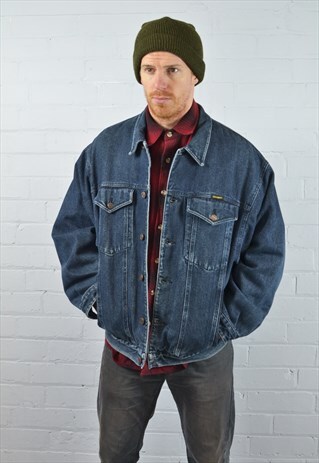 VINTAGE WRANGLER LINED DARK BLUE DENIM JACKET