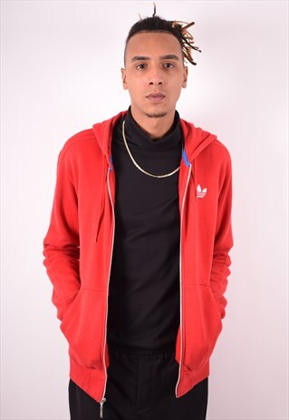 ADIDAS MENS VINTAGE HOODIE SWEATER MEDIUM RED 90S
